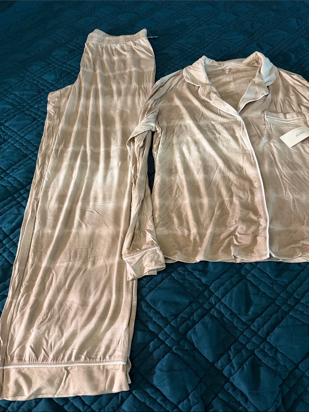 Alfani Women's Satin Pajama Set in Light Taupe